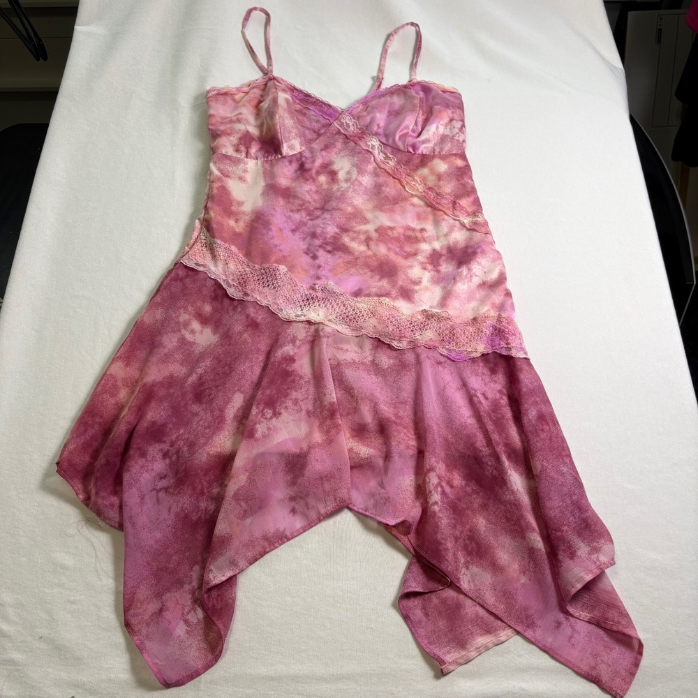 Wild Fable, Slip Dress, S, Pink, Tie Dye Lace Y2K Fairycore Handkerchief Hem